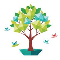 Floating Paper Boats as Leaves for Flat Tree Generate Design Style vector