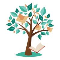 Floating Paper Leaves for a Literary Tree for Flat Tree Design Style vector