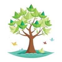 Floating Paper Boats as Leaves Generate Design for Flat Tree Style vector