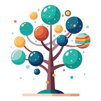 Design Floating Planets Orbiting Instead of Leaves for Flat Tree Style vector