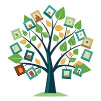 Flat Tree Design with Floating Polaroid Picture Leaves Style vector