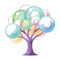Flat Tree Design with Floating Soap Bubble Leaves Style Isolated on a white Background vector