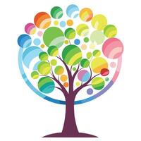 Flat Tree Design with Floating Soap Bubble Leaves Style vector