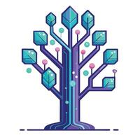 Innovative tree artwork with vibrant neon circuits as its futuristic leaf design vector
