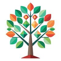 Abstract tree design with geometric leaves shaped like various delicious fruits vector