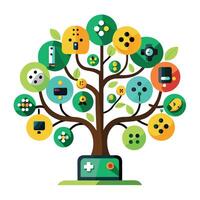 Fun tree artwork with gaming controllers and joysticks as its unique foliage vector