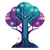 Unique tree graphic featuring glowing neon pathways as its futuristic foliage vector