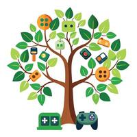 Innovative tree artwork with game controllers as its unique leaf illustrations vector