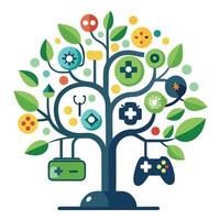 Modern tree design with gaming controllers forming its abstract leaf shapes vector