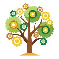 Mechanical tree artwork with various gears and cogs serving as its foliage vector