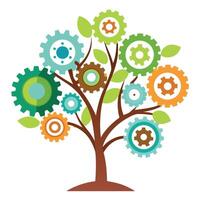 Industrial tree design with intricate gears and cogs forming its leaves vector