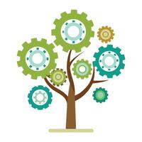 Abstract tree graphic featuring metallic gears and cogs as its leaf elements vector