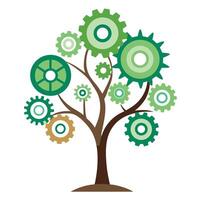 Technical tree illustration where the canopy is composed of interlocked gears vector