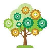 Abstract tree with intricately interlocked gears serving as its unique leaves vector