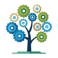 Technical tree illustration with seamlessly interlocked gears acting as its leaf structure vector