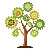 Engineered tree with a canopy made entirely of interconnected gears and cogs vector
