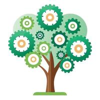 Mechanical tree concept with tightly interlocked gears composing its abstract leaves vector