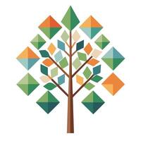 Abstract tree illustration with assorted geometric elements acting as its leaves vector