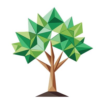 Digital tree artwork generated with geometric polygonal shapes as foliage