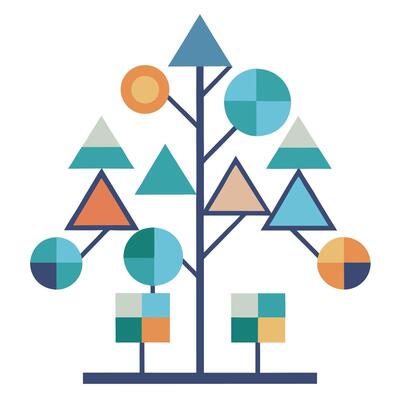 Unique tree graphic showcasing multiple geometric shapes as its branch structure