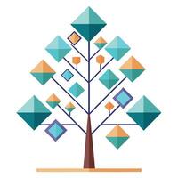 Modern tree artwork utilizing various geometric forms to construct its branches vector