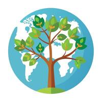 Conceptual tree artwork with globe and world map segments as its leaves vector