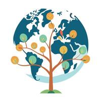 Unique tree graphic with world globe and map elements as its abstract leaves vector