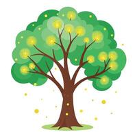 Enchanted tree artwork with glowing fireflies forming its bioluminescent leaves vector