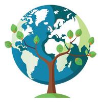 Abstract tree illustration with Earth globe and world map pieces forming foliage vector
