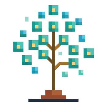 Abstract tree illustration with illuminated digital pixels creating its leaves vector