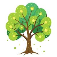 Magical tree with luminescent fireflies serving as its glow in the dark leaves vector