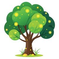Enchanted tree artwork with bright fireflies forming its luminous foliage vector