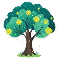Magical tree with radiant fireflies serving as its glowing abstract leaves vector