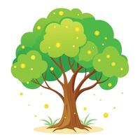 Enchanted tree with numerous glowing fireflies illuminating its vibrant canopy vector