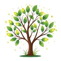 Whimsical tree artwork with luminous firefly designs forming its foliage vector