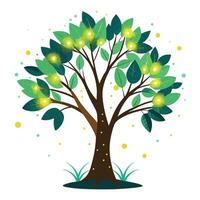 Enchanting tree design with glowing firefly-like shapes as its leaves vector