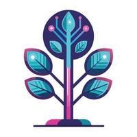 Abstract tree artwork with bright neon leaves for a futuristic concept vector