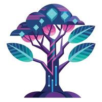Unique tree graphic with colorful glowing neon leaves for an innovative style vector
