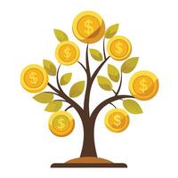 Investment tree illustration with gold coin patterns as its financial leaves vector