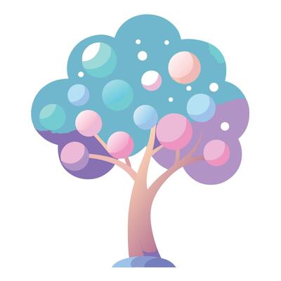 Abstract tree illustration with smooth gradient spheres as its leaf canopy