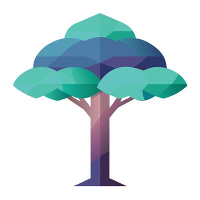 Modern tree artwork with a multicolored gradient canopy in a smooth transition