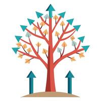 Progress tree illustration with directional arrows as its expanding branches vector