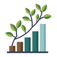 Progress tree illustration with growing bar graphs as its dynamic branches vector