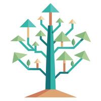 Business growth tree with upward pointing arrows as its dynamic branches vector