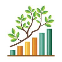 Business growth tree with rising bar graph segments as its branches vector