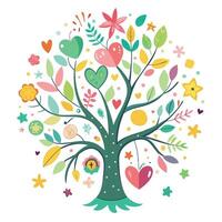 Charming tree design with hand-drawn doodle leaves creating a whimsical artistic feel vector