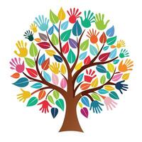 Creative tree illustration with handprint foliage symbolizing unity and natural development vector
