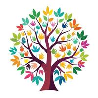 Unique tree design with handprint leaves representing growth and connection in a simple style vector