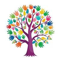Symbolic tree design with handprint leaves representing human impact and environmental awareness vector