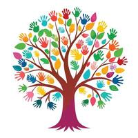 Imaginative tree illustration with a handprint canopy signifying human connection to the natural world vector